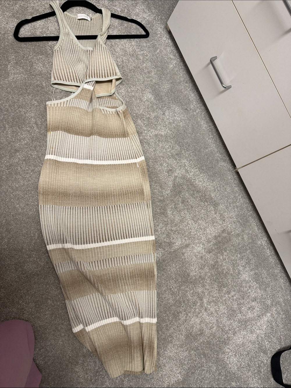 Jonathan Simkhai Ribbed Midi Dress in Beige and White - Picture 4 of 4
